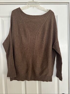Solemio Chocolate Brown Ribbed Boatneck Sweater